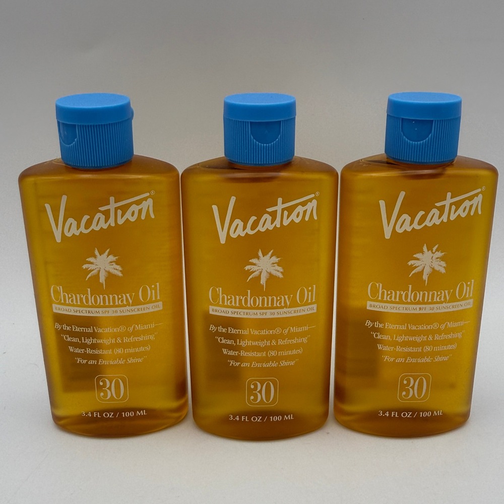 Vacation Chardonnay Oil‎ Sunscreen SPF 30 Unisex 3.4oz 3-Pack Gold SPF30 Oil